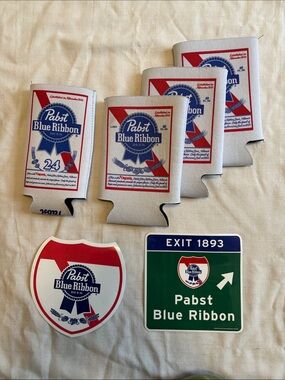 Pabst Blue Ribbon Can Cooler Set and stickers